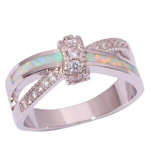 New - White Fire Opal and White Topaz Silver Ring - Sizes 7 or 10